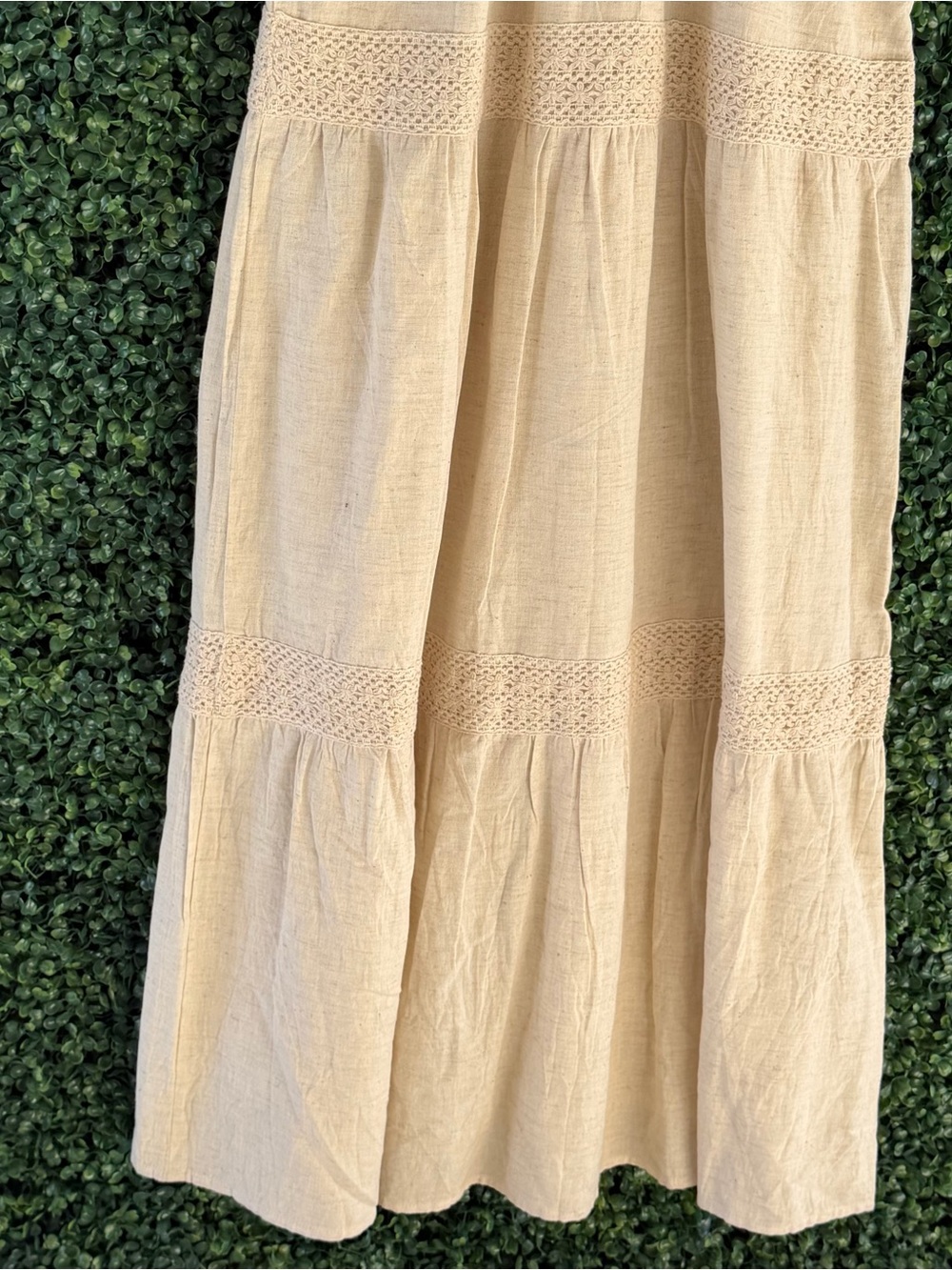 Boho Cream V-Neck Maxi Dress with Spaghetti Straps - Picture 7 of 10